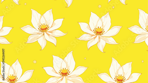 Minimal Yellow Floral Seamless Pattern, Simple Daisy Flower Background Design