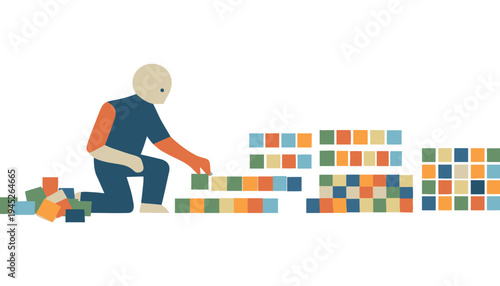 A person building with colorful blocks in a creative workspace