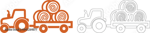 Small tractor trailer with hay bales silhouettes