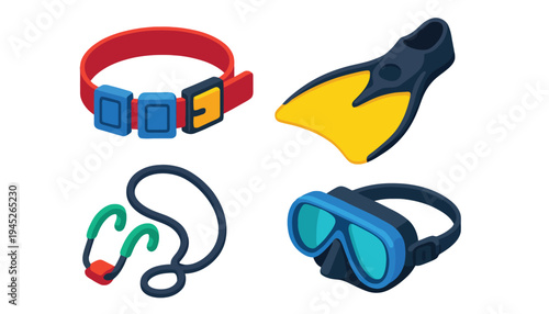 Scuba diving equipment set including mask, snorkel, fin, and wristband