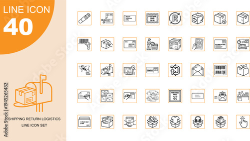 Shipping return logistics line icon set, postal mail delivery service, ecommerce package tracking, barcode scanner, outline vector graphic illustration design