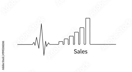 Increasing sales graph with ecg heartbeat line symbolizing business growth and financial health