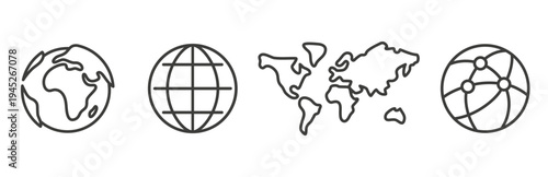 globe set icon, map world, logo planet earth, global connection, global technology outline editable icons 