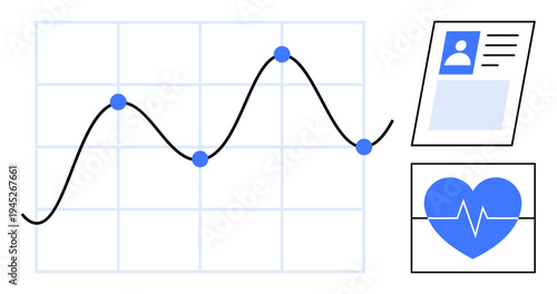 Data analysis. Graphical data trends connecting healthcare insights. Data is crucial for refining patient care strategies and managing health records efficiently. Perfect for health tech, analytics
