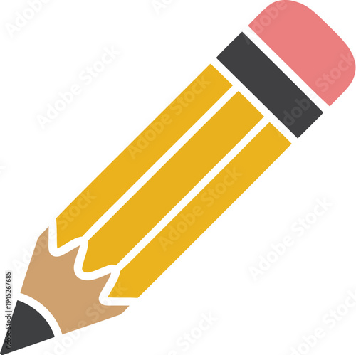 Yellow wooden pencil with pink eraser stands ready for creative work.