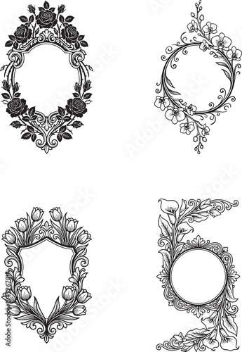 Set of floral round frame border