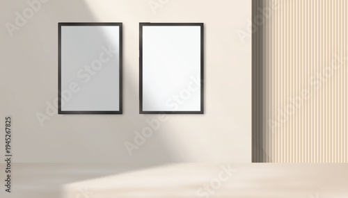 Realistic blank plastic frame photo mockup with natural shadow overlay on background. Clean modern presentation template ideal for artwork display, gallery posters, branding visuals and print previews