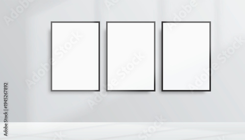 Realistic blank plastic frame photo mockup with natural shadow overlay on background. Clean modern presentation template ideal for artwork display, gallery posters, branding visuals and print previews