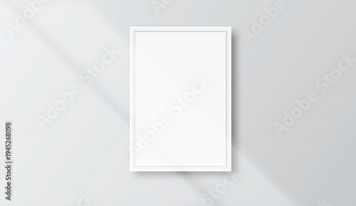 Realistic blank plastic frame photo mockup with natural shadow overlay on background. Clean modern presentation template ideal for artwork display, gallery posters, branding visuals and print previews