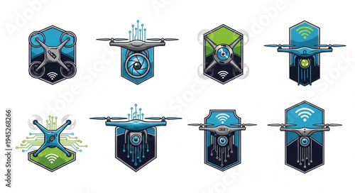 Collection of Drone Emblems with Technology Elements.