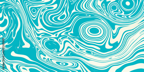 Abstract swirling patterns of turquoise and white create a fluid design