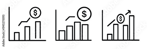 Financial profit growth chart outline icon featuring business revenue statistics, money market analysis report, dollar success investment more vector illustration or editable stroke.