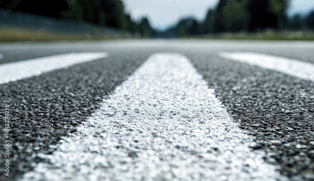 Fototapeta premium Close-up asphalt road with white lines, vanishing point on horizon