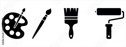 Professional Painting Tools and Artistic Supplies Icon Set for Interior Design and Art Studio Vector Illustration.