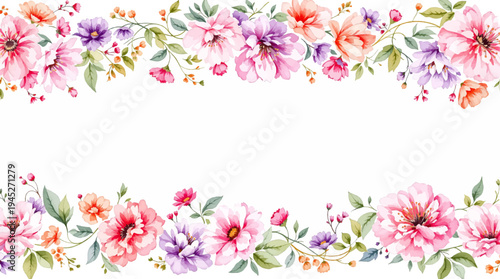 Dreamy watercolor garden border embracing a fresh white invitation design