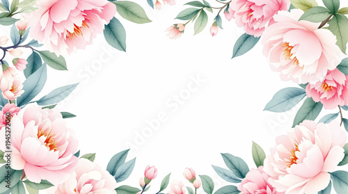 Fresh spring blossoms adorning the edges of a stylish blank greeting card layout
