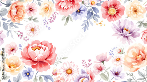 Dreamy meadow flowers creating a light border around a peaceful white invitation design