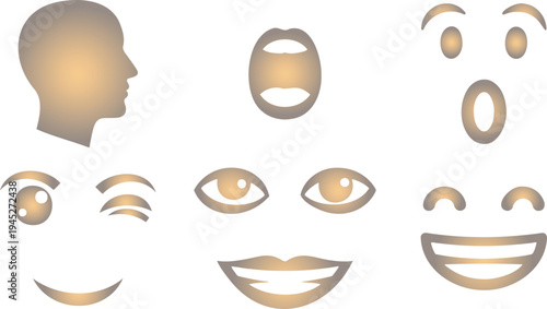 Golden face parts and head silhouette for expression design
