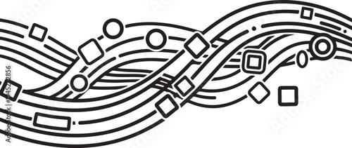 Abstract Wavy Lines with Geometric Shapes Flowing Design Element