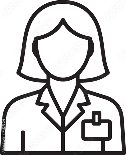 Female office manager receptionist with name badge representing business administration concept outline vector illustration graphic design