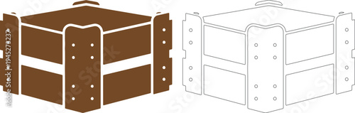 Solid black silhouette of a small wooden crate container