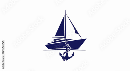 Silhouette of a sailing boat with an anchor and chain below