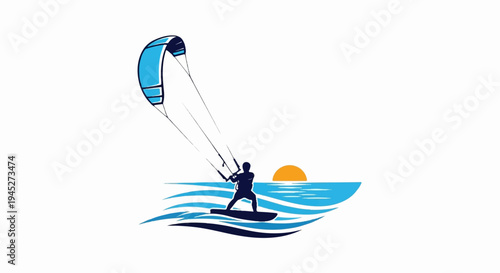 Silhouette of kiteboarder on water with sun setting