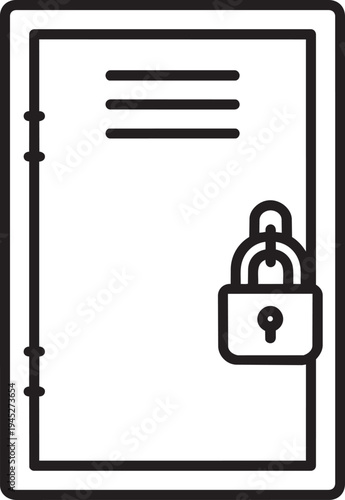 Safe storage locker cabinet with padlock for personal belongings in office workspace outline vector illustration concept