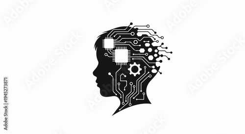 Silhouette of a child's head with intricate circuit board patterns