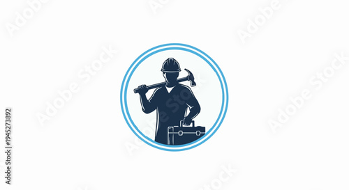 Silhouette of a construction worker holding a hammer and toolbox