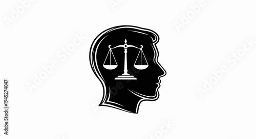 Silhouette of a head with scales of justice inside