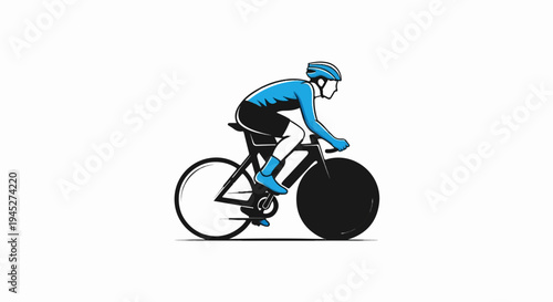 Stylized cyclist in blue and black gear on a racing bicycle