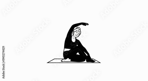 Stylized illustration of a person stretching on a yoga mat