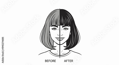 Split image of a woman's face showing a before and after hair color change