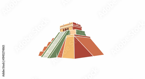 Stylized illustration of a stepped pyramid with colorful geometric blocks