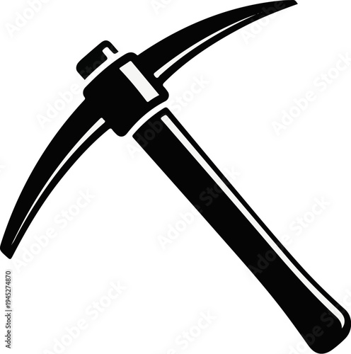 Stylized black silhouette of a pickaxe against a white background
