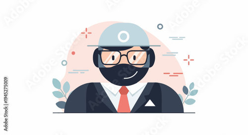 Stylized figure in a hat and mask with glasses, business attire
