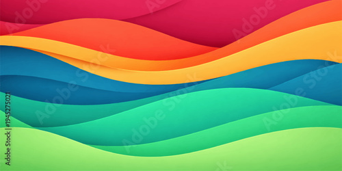 Abstract an eye-catching interplay of layered, undulating curves, rendered in a captivating spectrum of vivid hues. This dynamic composition evokes a sense of flow and visual interest.