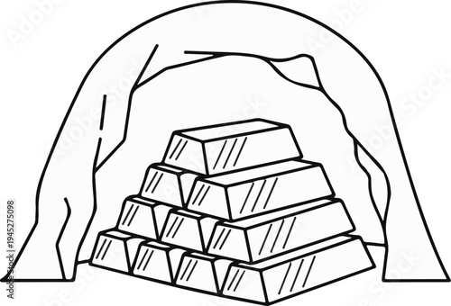 Stacked gold bars hidden inside a cave