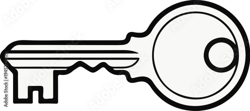 Simple line drawing of a common metal key with a rounded head