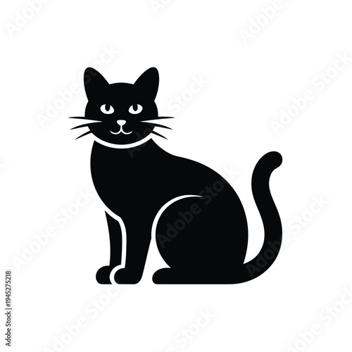 Simple black silhouette of a seated domestic cat facing forward
