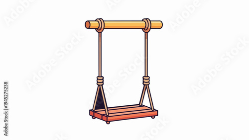 Stylized illustration of a wooden swing set with orange seat and yellow bar