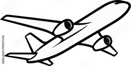 Simple line drawing of a jet airplane in flight