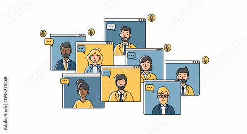 Business professionals engage in data analysis during a virtual meeting.