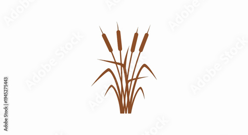 Stylized brown cattails stand tall against a white background