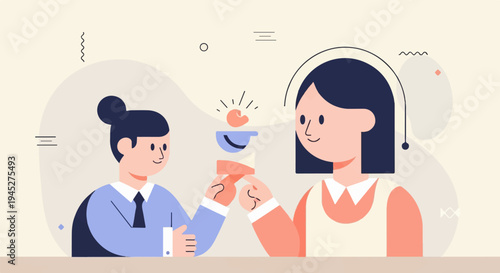 Two figures collaborate, sharing a balanced meal