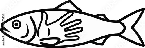 Stylized fish with a human hand silhouette inside its body