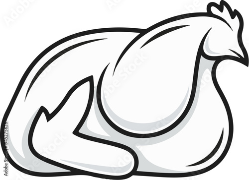 Stylized line art drawing of a whole chicken, ready for cooking
