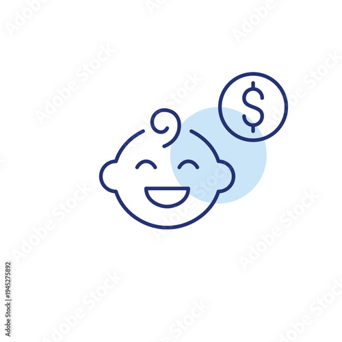 Infant baby and dollar. Childcare cost, baby expenses, family budget and shopping. Pixel perfect, editable stroke vector icon