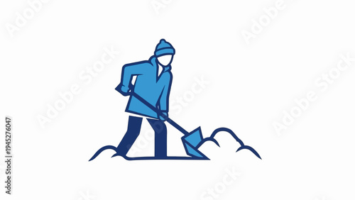 Person wearing winter clothing shoveling snow from a mound